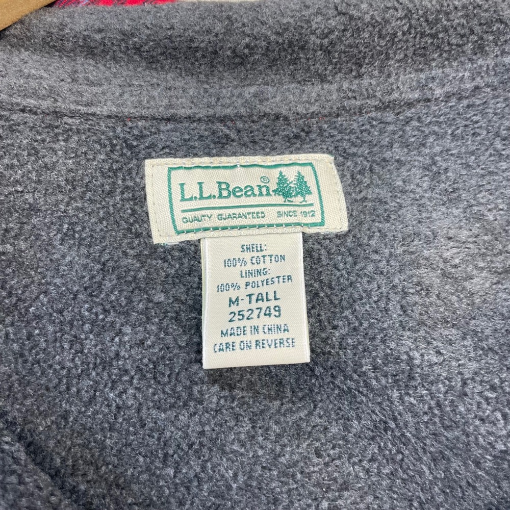 L.L. Bean Flannel Mens M-Tall Red Plaid Fleece Lined Shirt Jacket 252749 Warm - Picture 5 of 9
